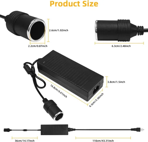 Vista 8 de Convertidor de CA a CC de 180W, adaptador de corriente de 110V a 12V 15A para encendedor de cigarrillos de auto AC/CC, fuente de alimentación