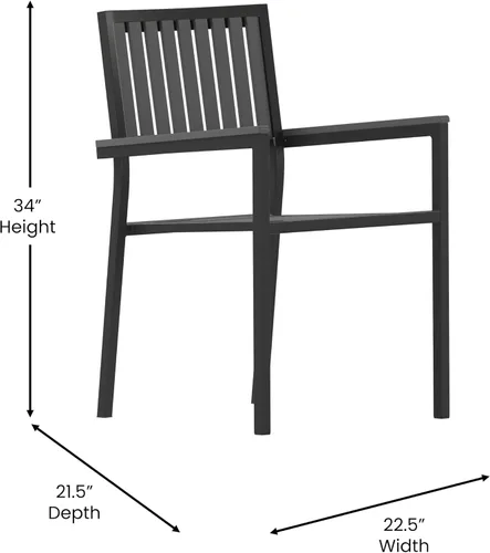 Vista 3 de Flash Furniture Harris - Juego de 2 sillas comerciales para interiores y exteriores, respaldo y asiento con listones de poliresina negra, marco