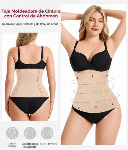 Vista 3 de Nebility Entrenador de cintura para mujer, con control de abdomen Beige sin gancho