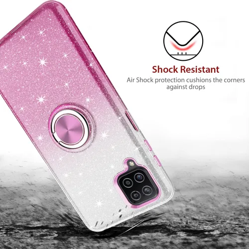 Vista 5 de TJS Funda compatible con Samsung Galaxy A12, con protector de pantalla de vidrio templado, anillo de metal, soporte magnético, tono brillante