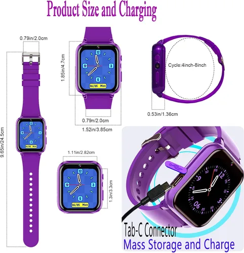 Vista 9 de iCHOMKE Reloj inteligente para niños, reloj inteligente para niñas y niños con 26 juegos, grabadora de video y reproductor, calendario podómetro