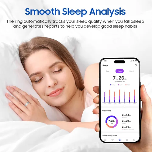 Vista 5 de Anillo de salud inteligente, con funciones de monitoreo de estrés y sueño, compatible con iOS y Android, rastreador de actividad física impermeable