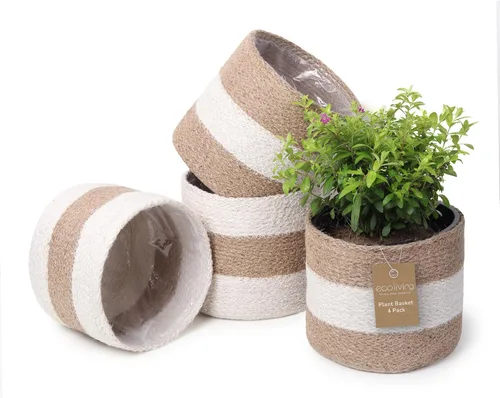 Vista 14 de Cesta de maceta de yute - Cubiertas de cuerda de yute tejidas para decorar suculentas de interior/exterior, macetas pequeñas - Juego de 2