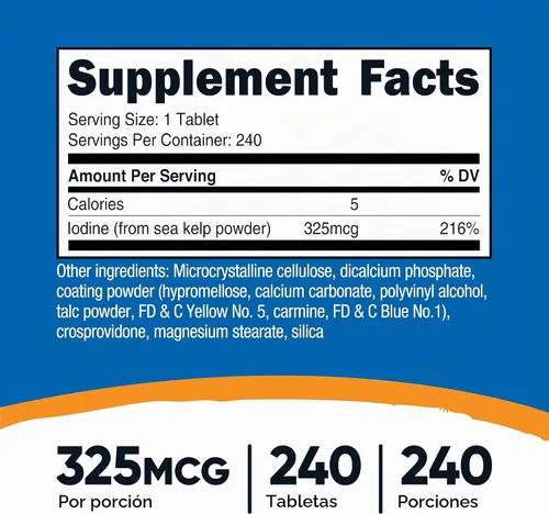 Vista 2 de Nutricost Yodo (yodo natural de algas marinas) 325mcg, 240 tabletas