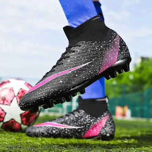 Vista 6 de Botines de fútbol para hombre, botas de fútbol atléticas de caña alta, para exteriores, interiores, entrenamiento profesional, tenis de fútbol