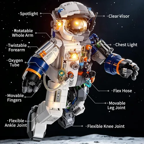 Vista 6 de Juego de construcción de astronauta espacial con luces LED y robot espacial