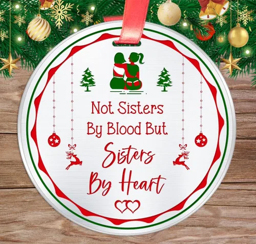 Vista 3 de Adorno de Navidad de regalo para mejores amigas, no hermanas de sangre, sino hermanas de corazón, larga distancia para mejores amigas, hermanas