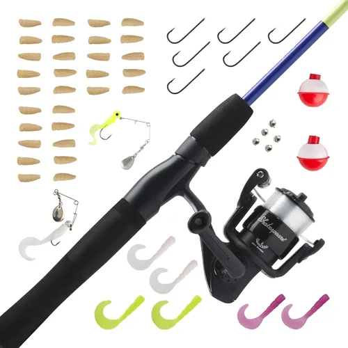 Vista 17 de Shakespeare Catch More Fish Spinning Reel and Fishing Rod Combo with Kit rojo - mediano