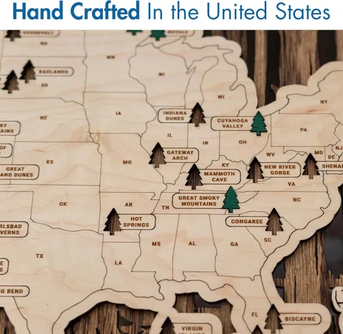 Vista 10 de Mapa Personalizado de Madera de Parques Nacionales con Chinchetas Rastreador de Viajes - Regalos de Mapa de Parques Nacionales Hechos en EE.UU.