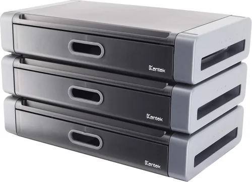 Vista 2 de Kantek Elevador de monitor con cajón y ranura para teléfono inteligente/tableta, 19 pulgadas de ancho x 11 pulgadas de profundidad x 4 pulgadas