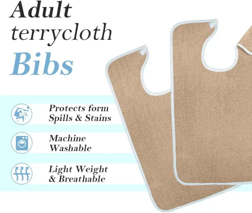 Vista 5 de Avalon Towels Adult Bibs for Women 100% Cotton Bib for Adults for Eating - Terry Cloth Adult Bibs for Men Clothing Protectors