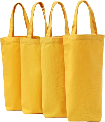 Vista 8 de Bolsa de vino, 10 x 7 x 2 pulgadas, 4 bolsas reutilizables de lona de algodón con etiqueta de cordón