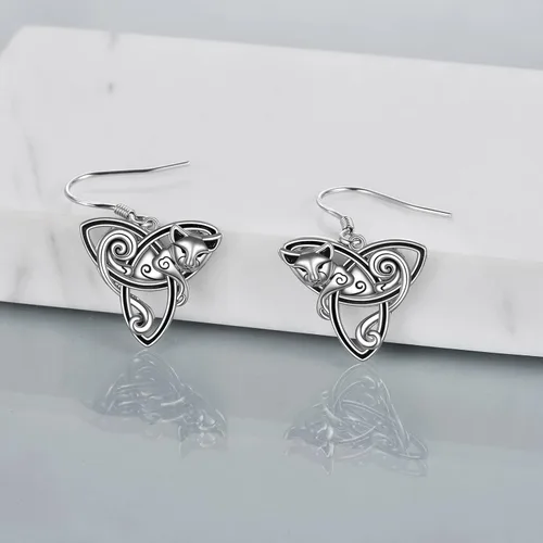 Vista 4 de POPLYKE 925 Sterling Silver Celtic CatFoxMoon Owl Earrings, Cute Animal Earrings, Gift for Women