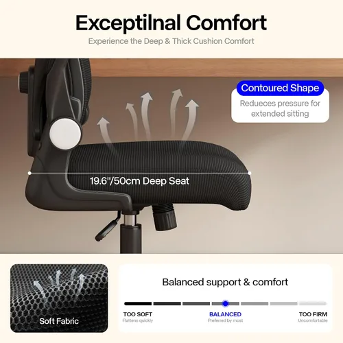 Vista 8 de Silla de oficina, silla de escritorio ergonómica con soporte lumbar ajustable, brazos abatibles, cómoda silla giratoria de malla para computadora