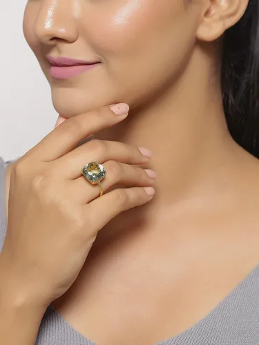 Vista 2 de YoTreasure Green Amethyst Solid Sterling Silver Gold Plated Statement Ring Jewelry