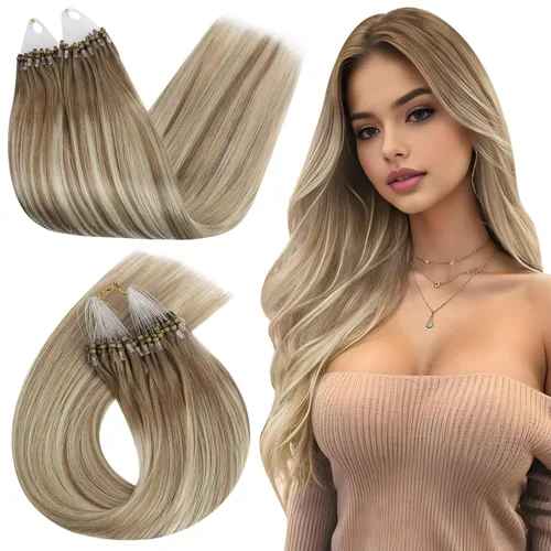 Vista 70 de Ugeat - Extensiones de cabello humano con microanillo, 14 pulgadas, extensiones de cabello Remy con microcuentas de 1 gm/hebra, 50 gms, extensiones