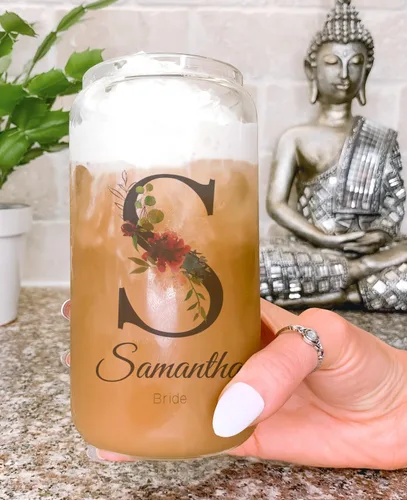 Vista 5 de Juego de vasos de cristal personalizados con pajita, regalo de Navidad, diseño personalizado con tu nombre y título, regalo de dama de honor