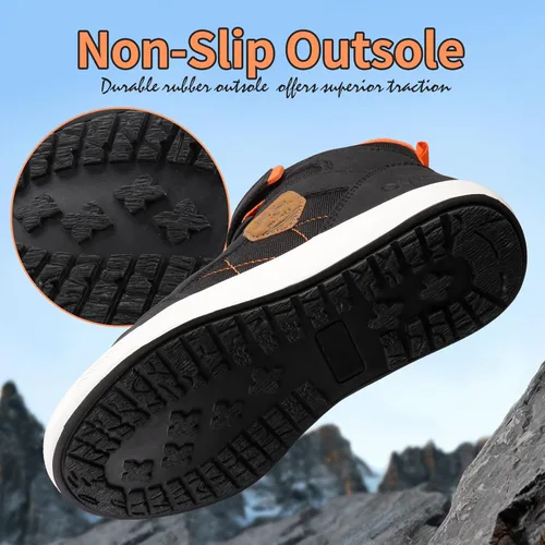 Vista 5 de UOVO Zapatos para niños resistentes al agua, botas de skate de media parte superior, botas atléticas para niños, talla 11 para niños pequeños a 6.5
