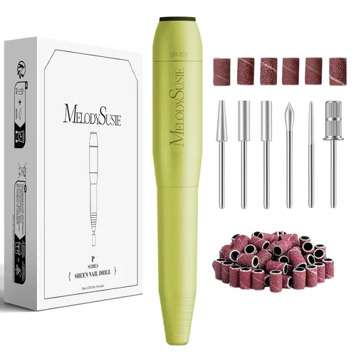 Vista 14 de MelodySusie - Kit de torno eléctrico PC120I negro con lima portátil para uñas de gel y acrílico, incluye fresas, bandas de limado, dorado