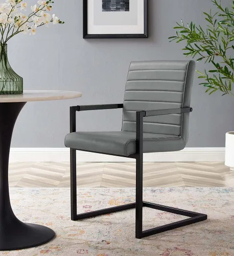 Vista 2 de Modway Savoy - Silla de comedor de cuero vegano en color gris - Juego de 2