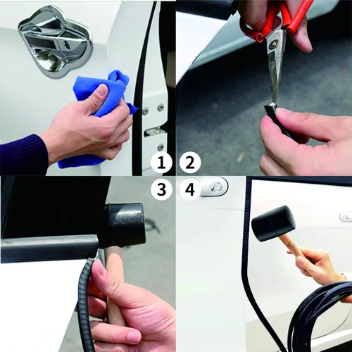 Vista 9 de Shine & Bright Auto Protector de borde de puerta de automóvil blanco de 32 pies con forma de U, tira de ribete con material de PVC y clips de metal