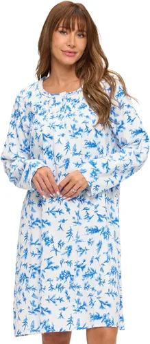 Vista 11 de Casual Nights Camisón de franela con flores de manga larga para mujer Azul