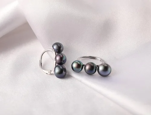 Vista 2 de YAMI 925 Sterling Silver,Freshwater Pearl Earrings,Leverback Dangle Stud Cultured Freshwater Pearl Earring for Women,Huggie Hoop Studs,Three Pearl