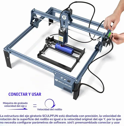 Vista 5 de SCULPFUN Rodillo giratorio láser, grabador láser de eje Y, módulo de grabado de rodillo giratorio de 360° para grabar latas de objetos cilíndricos