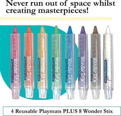 Vista 3 de The Pencil Grip Kit de tapete de juego de pizarra negra con 8 Wonder Stix, 8-1/2 "x 12", 4 tablas