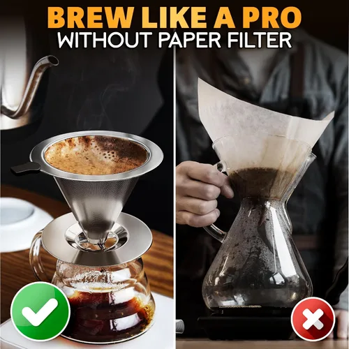 Vista 7 de Cafetera de acero inoxidable con cepillo de limpieza y mango de silicona antideslizante, capacidad para 2 tazas, malla 600 de malla de acero