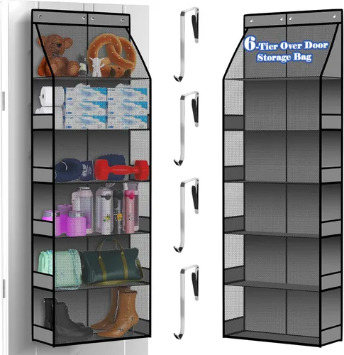 Vista 13 de PAULONE 1 paquete de organizador resistente para puerta, 6 grandes + 12 bolsillos de malla con capacidad de 40.4 kg, almacenamiento colgante que