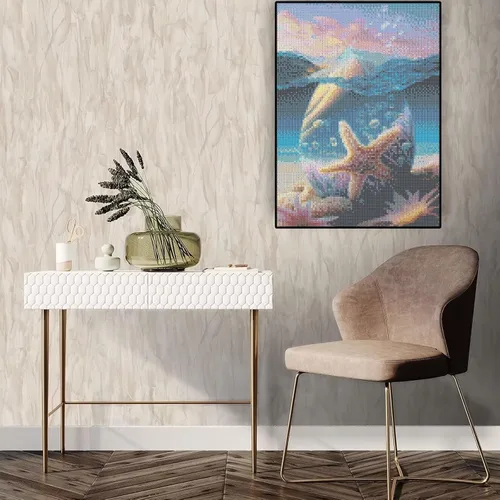 Vista 6 de CoHraeu Pintura de diamantes 5D de playa oceánica para adultos, kit de pintura de diamantes de estrella de mar, arte y manualidades con diamantes