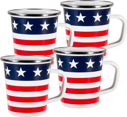 Vista 6 de Golden Rabbit Enamelware Latte Tazas de café o té, 16 onzas, cangrejo azul, juego de 4
