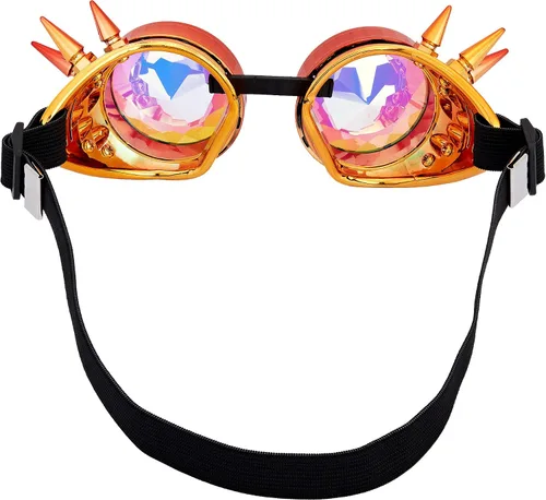 Vista 129 de Gafas de caleidoscopio retro con pinchos, gafas de cristal arcoíris steampunk estilo soldadura, gafas de cosplay punk