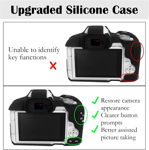 Vista 3 de Easy Hood - Funda protectora para cámara Canon EOS R50, color negro Soft Silicone, Buttons Marking, Slim Fit, Lightweight, Camera Protective