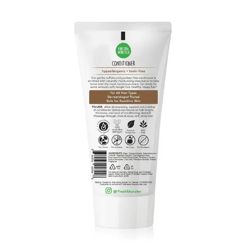 Vista 2 de Fresh Monster Acondicionador de cabello para niños, sin toxinas, hipoalergénico y natural, acondicionador para el cabello para niños, coco (6 onzas)