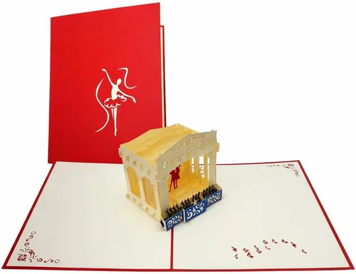 Vista 4 de iGifts And Cards Tarjeta de felicitación emergente 3D de Ballet Theater – Tarjeta de felicitación de escenario de actuación de baile, aniversario