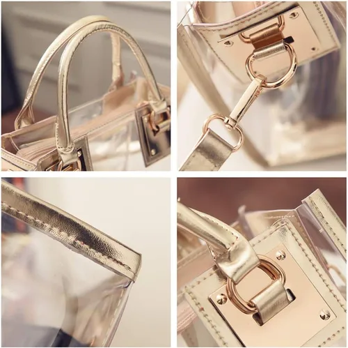 Vista 5 de Bolso bandolera transparente para mujer, bolso de mano de moda de diseñador 2 en 1