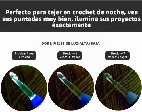 Vista 2 de Vidillo Juego de luces de ganchillo con funda, ganchos ergonómicos recargables iluminados, 9 ganchos intercambiables con una funda de ganchillo