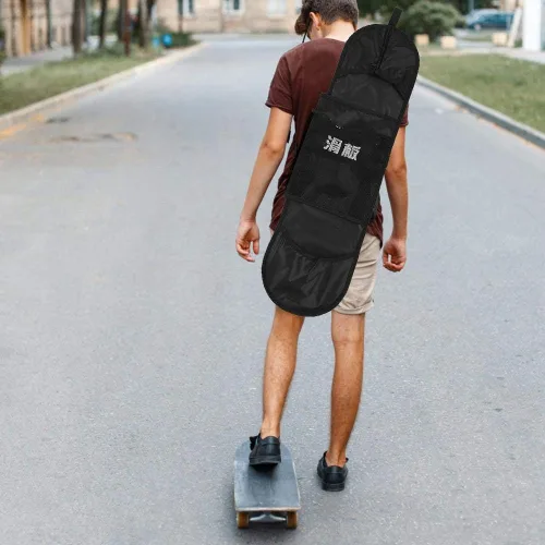 Vista 5 de Alomejor Mochila para monopatín, plegable, ajustable, bolsa de hombro para patineta, bolsa de transporte de longboard
