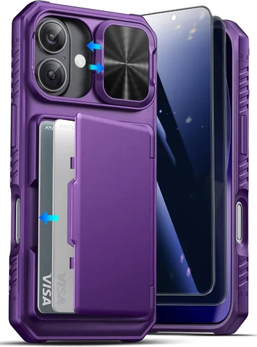 Vista 19 de ATATOO Funda tipo cartera para iPhone 17, tarjetero integrado (3-5 tarjetas), funda para cámara deslizante y bloqueo RFID, protección de grado Negro