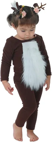 Vista 3 de Cosplay.fm Disfraz de cosplay de ciervo para niños con cola de cuernos para Halloween (marrón)