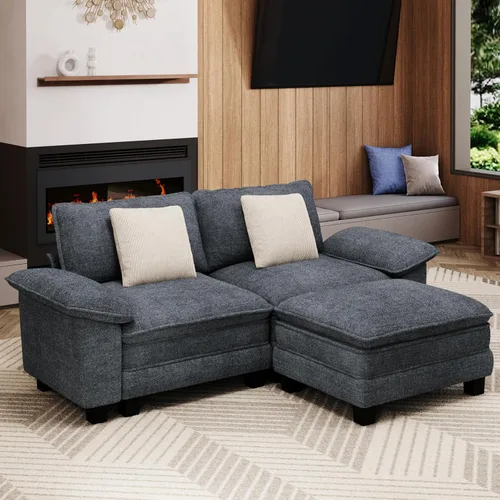 Vista 58 de Sofá seccional en forma de U de 123 pulgadas con cojines tipo nube, juego de sofá modular de asiento profundo con 5 asientos y 2 otomanos, brazos