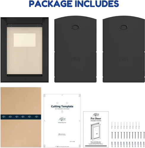 Vista 7 de MAVRICFLEX Puerta resistente para perros con doble panel de bloqueo deslizante, puerta grande de bajo consumo, fácil instalación, dos solapas