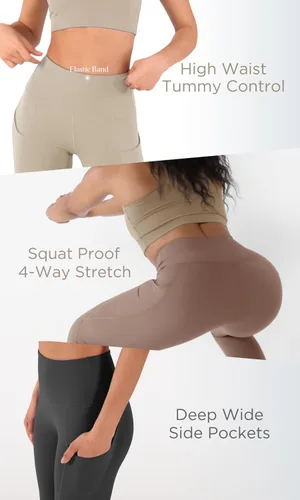 Vista 6 de ODODOS - Leggings de yoga de cintura alta con bolsillos para mujer, pantalones de yoga deportivos con control de abdomen, no se transparentan