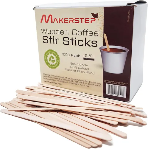 Vista 8 de Makerstep 500 agitadores de café de madera de 5.5 pulgadas con caja de almacenamiento, palos de café de madera de abedul natural resistente.
