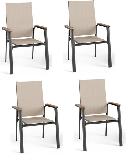 Vista 22 de MFSTUDIO Sillas de comedor para patio al aire libre, 2 sillas de patio con marco de metal con respaldo y reposabrazos, silla de patio resistente