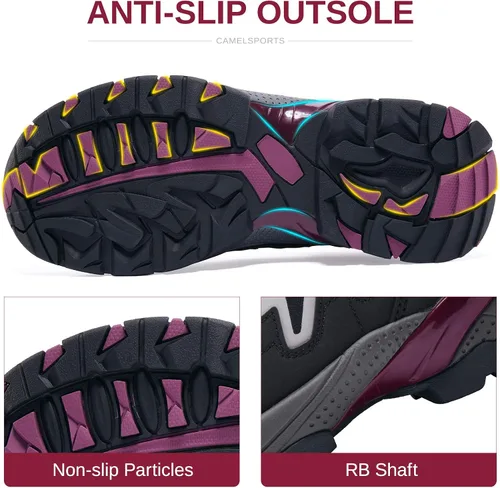 Vista 3 de CAMELSPORTS Zapatos de senderismo para mujer, impermeables, ligeros, antideslizantes, transpirables, para exteriores, para senderismo y caminar
