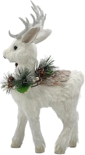 Vista 5 de Galt International Figura decorativa de reno de Navidad blanca, 14 guirnaldas de piñas con purpurina, Papá Noel, ciervos, decoración de mesa