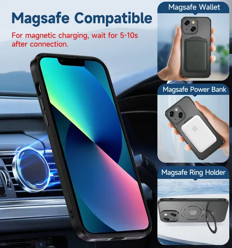 Vista 2 de MAGIC JOHN Funda para iPhone 13/iPhone 14 (6.1 pulgadas) [compatible con Magsafe] [con soporte de metal magnético]